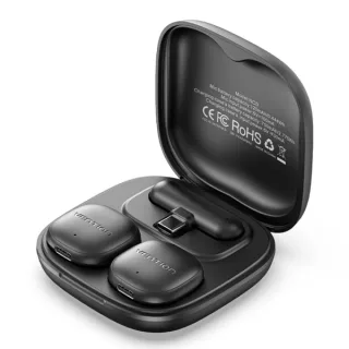 Vention Microfono de Solapa Inalambrico - Sujeccion Magnetica o Clip - 2 Transmisores - 1 Receptor - Cancelacion de Ruido por IA - Alcance hasta 50m - USB-C con Adaptador Lightning - Color N