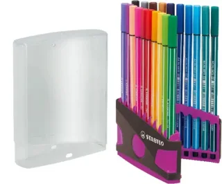 Stabilo Premium Pen 68 Estuche con 20 Rotuladores - Punta de Fibra - Trazo de 1mm aprox. - Alto Brillo y Luminosidad de Color - Colores Surtidos