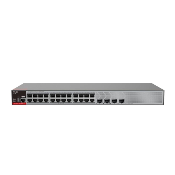 Ruijie RG-S2915-24GT4MS-P-L Switch con Auto-Negociacion - 24 Puertos Ethernet hasta 1Gbps - 4x SFP hasta 2.5Gbps - PoE/PoE+ hasta 370W - Fuente de Alimentacion Fija - Color Negro y Gris