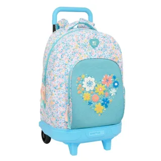 Safta Moos Fiori Mochila con Carro - Extraible - Bolsillo Lateral - Tirador Doble - Hombreras Acolchadas - Tarjeta ID - Base Reforzada - Frenos en Asa - 33 L - 330x220x450mm - Color Azul Cla