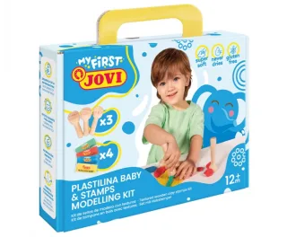 Jovi My First Plastilina Kit de Modelaje con 4 Pastillas de Plastilina 38gr + 3 Estampadores de Madera - Super Blanda - Estimula Creatividad y Sensibilidad Tactil - Fortalece Musculos de Man