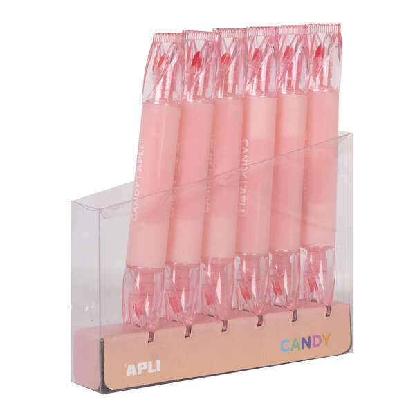 Apli Caramelo Marcador Doble Punta 5mm Plana y 2mm Redonda - Ideal para Agendas, Libretas y Calendarios - Color Rosa · Pack de 6 uds.