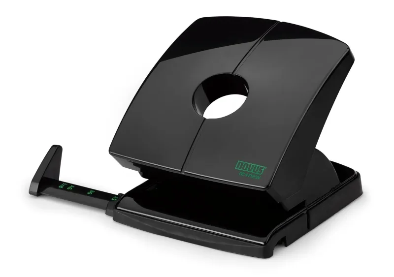 Novus B 230 re+new Perforadora de Papel - Perfora hasta 30 Hojas - Fabricada con Plastico Reciclado - Escala de Tope - Vaciado Facil - Punzones 5.5mm - Color Negro