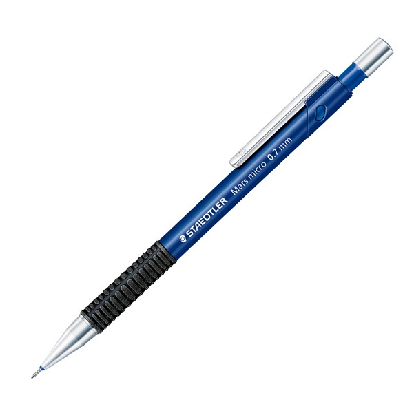Staedtler Mars Micro 775 Portaminas 0.7mm - Punta Metalica Retractil - Mina Amortiguada - Grip de Caucho - Clip Metalico - Color Azul · Pack de 10 uds.