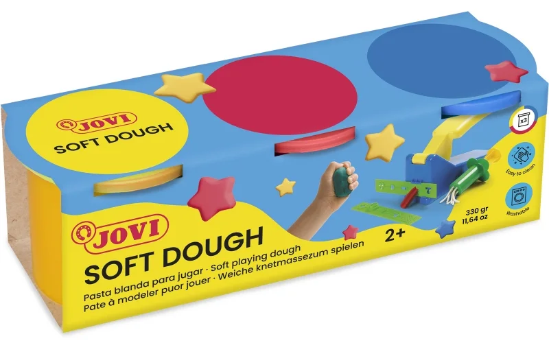 Jovi Soft Dough Blandiver Estuche de 3 Botes 110gr - Blanda y Flexible - Facil de Amasar y Moldear - Ideal para Iniciacion al Modelaje - Fomenta Creatividad y Motricidad Fina - Color Surtido