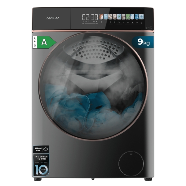 Cecotec Bolero DressCode 9900 Inverter FullColor Steel A Lavadora de Carga Frontal - Capacidad 9kg - Velocidad 1400rpm - Pantalla 10.3" - Puerta XXL - Motor Inverter - 11 Programas - Color G