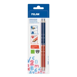 Milan Pack de 2 Lapices Bicolores Rojo y Azul - Mina 2.9mm - Forma Triangular