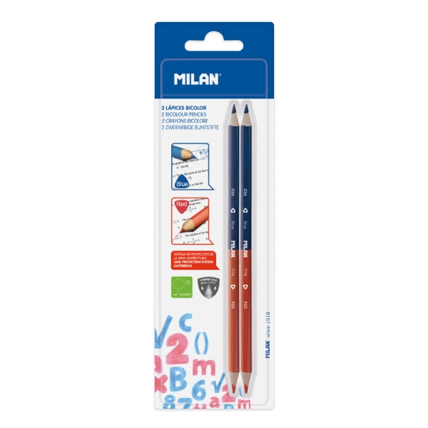 Milan Pack de 2 Lapices Bicolores Rojo y Azul - Mina 2.9mm - Forma Triangular