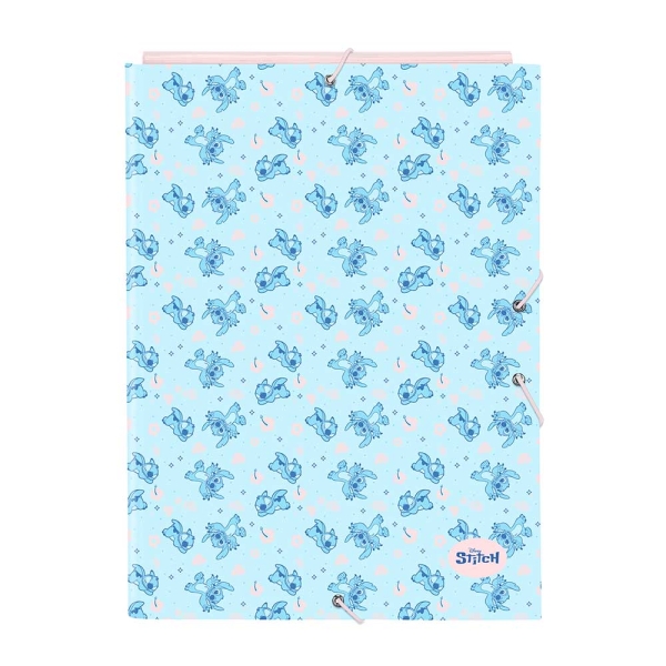 Safta Stitch Ohana Carpeta con 3 Solapas - Tapas Duras Forradas - Formato Folio - Cierre con Gomas - 260x25x335mm - Color Azul Claro