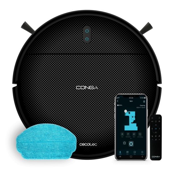 Cecotec Conga Animal Pro Robot Aspirador 5 en 1 - Navegacion Giroscopica - Bluetooth - Autonomia 120min - Succion hasta 2kPa - Mando a Distancia - WiFi - Control con App - Color Negro