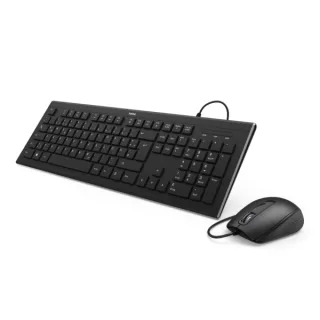 Hama Combo de Teclado y Raton - Distribucion Qwerty-Es - Cable 140cm - Pies Plegables - USB-A - Raton de 3 Botones - 1000dpi - Color Negro