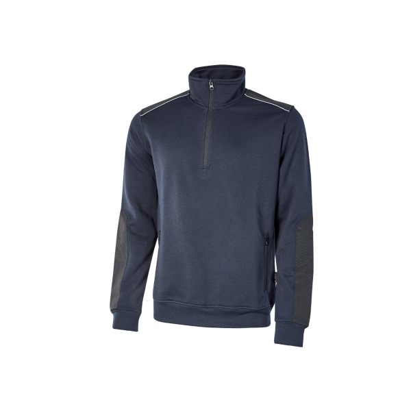 Upower Cushy Sudadera Cepillada con Media Cremallera - Talla 2XL - Cuello Alto, Bolsillos Laterales con Cremallera, Refuerzos Antidesgaste, Insertos Reflectantes, Proteccion DPI1 - Color Azu
