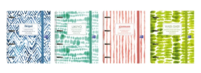 Oxford Japandi Europeanbinder - Tapa Extradura Resistente - Lomo de 45mm - Anillas 4Dx35mm - Recambio 5x5 Incluido - 4 Modelos Vivos · Pack de 10 uds.