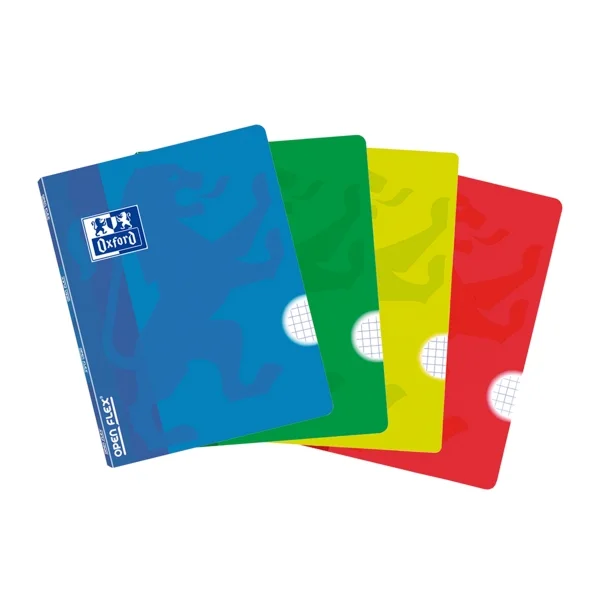 Oxford School Openflex A5 Libreta Grapada - Tapa de Plastico Resistente - 48 Hojas con Cuadricula 5x5 - 2 Margenes para Anotaciones - Colores Surtidos · Pack de 10 uds.