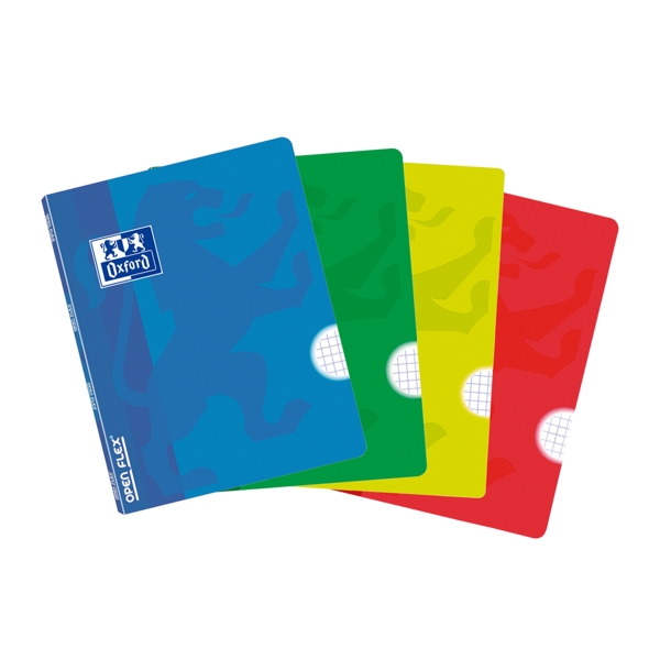Oxford School Openflex A5 Libreta Grapada - Tapa de Plastico Resistente - 48 Hojas con Cuadricula 5x5 - 2 Margenes para Anotaciones - Colores Surtidos · Pack de 10 uds.