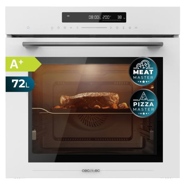 Cecotec Bolero Hexa SM406000 Glass White A+ Horno Integrable con Microondas - 2900W - Capacidad 72L - Temperatura Regulable - Acero Inoxidable - Guias Telescopicas - Pantalla Tactil - Color