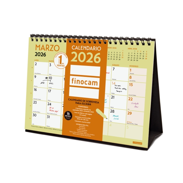 Finocam Grafik Calendario de Sobremesa - Anual 2026 - 210x70x155mm - Espacio para Escribir - Color Surtidos