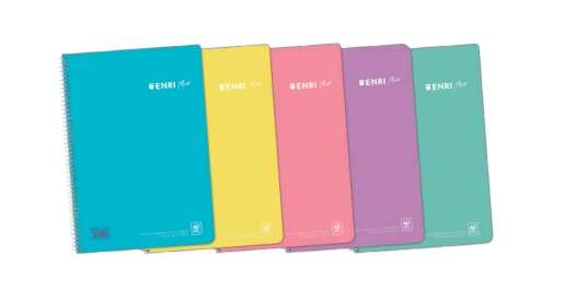 Enri Plus Cuaderno Espiral Formato Folio Cuadriculado 4x4mm - 80 Hojas 90gr con Margen - Cubierta de Plastico - Colores Pastel Surtidos · Pack de 5 uds.