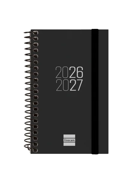 Finocam Espir Agenda Escolar 26/27 en Catalan - Semana Vista Horizontal - Formato E3 - 79x127mm - Tapas de Polipropileno - Papel de 80g/m2 - Espiral - Esquinas Microperforadas - Color Negro