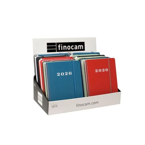 Finocam My Expositor con 16 Agendas de Espiral Surtidas en Catalan - Anual 2026 - Tapa Dura Antirayaduras - Color Surtidos