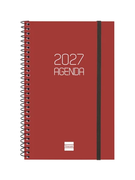 Finocam Espiral Basics Opaque Agenda - Anual 2027 - Semana Vista Horizontal - Formato E5 - 117x181mm - Espiral - Tapa de Polipropileno - Esquinas Microperforadas - Papel de 80g/m2 - Color Burdeos