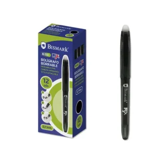 Bismark Fix Boligrafo Borrable - Punta 0.7mm - Con Capuchon - Color Negro · Pack de 12 uds.