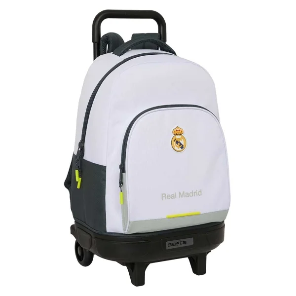 Safta Real Madrid Compact Mochila con Carro Integrado - Portabotellas - Extraible para Limpieza - Carro de PP, Acero y PVC - 33x45x22cm - Color Blanco y Negro