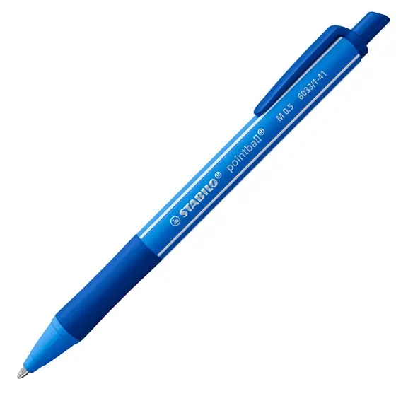 Stabilo Pointball Colorful Boligrafo Retractil - Trazo 0.5mm - Hecho con 87% Bioplastico - Grip Antideslizante - Recargable - Color Azul · Pack de 10 uds.