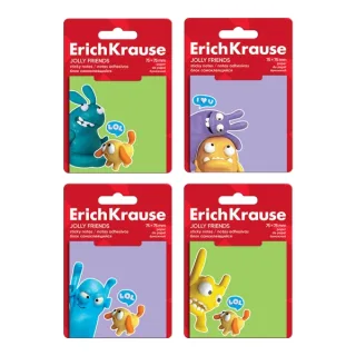 ErichKrause Jolly Friends Bloc de 50 Notas Adhesivas Reposicionables - Papel de 75g/m2 - 75x75mm - Pegamento a Base de Agua - Colores Surtidos