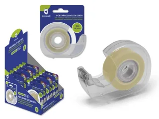 Bismark Portarrollos con Cinta Adhesiva Transparente - Cuerpo de Plastico - Incluye Cinta de 33mx1.9cm - Ideal para Uso Escolar - Color Transparente · Pack de 12 uds.