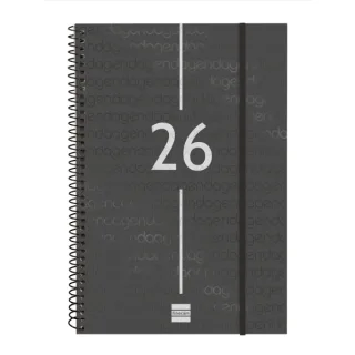 Finocam Year Agenda de Espiral en Catalan - Anual 2026 - Tapa Ligera - Formato E11 - 172x14x242mm - Semana Vista en Vertical - Color Negro