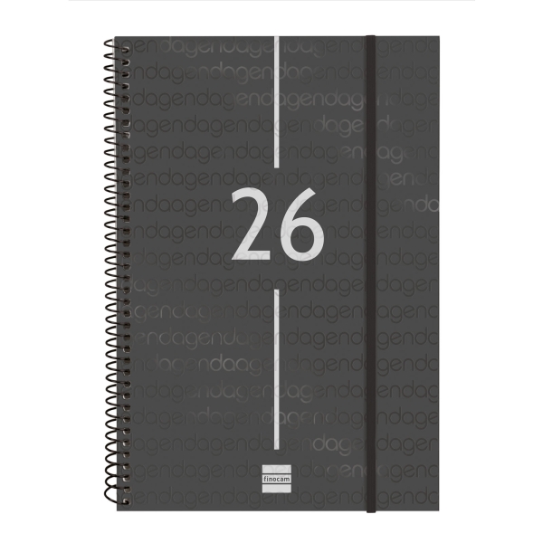 Finocam Year Agenda de Espiral en Catalan - Anual 2026 - Tapa Ligera - Formato E11 - 172x14x242mm - Semana Vista en Vertical - Color Negro