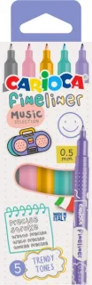 Carioca Fineliner Music Pack de 5 Rotuladores - Punta Blanca de Acetal 0.5mm - Colores Surtidos