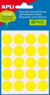 Apli Minibolsa de 100 Etiquetas Redondas Ø 19mm - 5 Hojas por 20 Etiquetas - Adhesivo Permanente - Aptas para Escritura con Lapiz, Boligrafo y Rotulador - Color Amarillo
