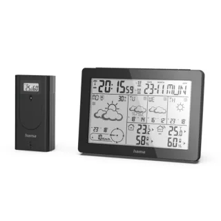 Hama Meteotime Estacion Meteorologica - Reloj - Prevision Meteorologica - Sensor Exterior - Radiofrecuencia - Termometro - Higrometro - 15.3x3x10.5cm - Color Negro