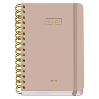 Dohe Premium Agenda Escolar 26/27 - Formato A5 - Dia Pagina - Papel Offset Ahuesado 80g - Cubierta de Carton Plastificado - Espiral Metalica Doble - Goma - 15x21x4cm - Color Beige