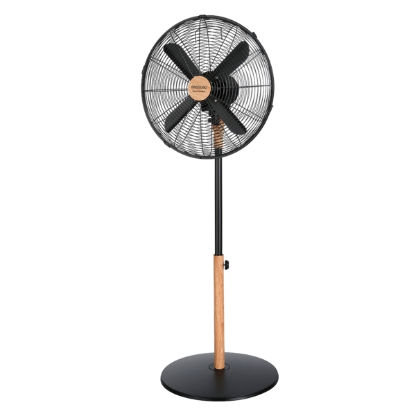 Cecotec EnergySilence 600 Woodstyle Ventilador de Pie con 4 Aspas - 50W - Diametro de 40cm - 3 Velocidades - Oscilacion Automatica - Altura Ajustable - Acabado en Madera - Color Negro