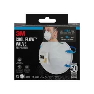 3M Cool Flow Pack de 3 Mascarillas para Particulas FFP2 - Desechable - con Valvula - para Niveles Medios de Particulas - Color Blanco
