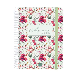 Finocam Cloe Agenda de Espiral en Catalan - Anual 2026 - Planificador - Cierre de Goma - Formato E10 - 175x28x214mm - 1 Dia por Pagina - Color Verde