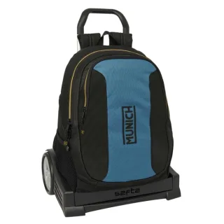 Safta Munich Mochila con Carro - Extraible - 23L - Portabotellas - Cremallera con Doble Tirador - Asa de Mano - Espalda Acolchada Antisudor - 32x44x16cm - Color Negro y Azul