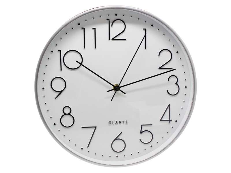 Bismark Reloj Oficina Plata - Marco Plastico - Lente de Cristal - Manecillas de Aluminio - Esfera de PVC - Color Plata