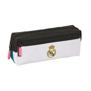 Safta Real Madrid Equipacion 26/27 Portatodo - 3 Compartimentos con Cremallera - Goma Elastica - Compacto - 22x8.5x6cm - Color Blanco y Negro
