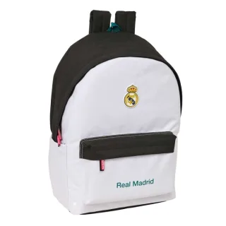 Safta Real Madrid Equipacion 26/27 Mochila para Portatiles hasta 15.6" - Bolsillo para Tablet hasta 11" - Antirrobo - Asa de Mano - Conector USB - Acolchada - 31x44x18cm - Color Blanco y Neg