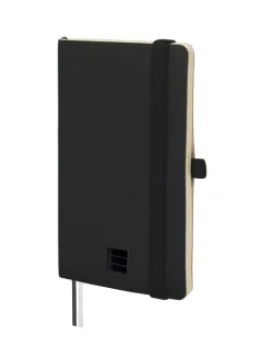 Finocam Nexo Cuaderno de Tapa Blanda - 72 Hojas - 90x150mm - Papel Crema de 80g/m2 - Liso - Bolsillo Interior - Cierre con Goma - Hojas Microperforadas - Color Negro