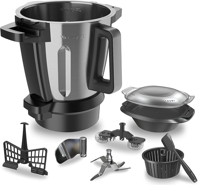 Cecotec Victory Jarra y Accesorios para Robot de Cocina Mambo Cooking - Acero Inoxidable - Color Negro y Plata