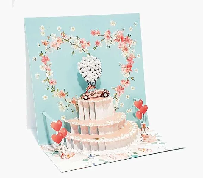 Pictura Tarjeta 3D Pop-Up - 16x16cm - Tematica Corazones - Embolsada Individualmente - Incluye Sobre Blanco - Papel con Certificacion FSC