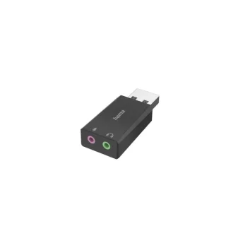 Hama Essential Adaptador de Audio - USB-A Macho - Jack 3.5 Hembra x2 - Estereo - Color Negro