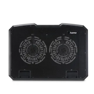 Hama Base de Refrigeracion para Portatil hasta 15.6" con 2 Ventiladores de 12.5cm - Silencioso - Cable 50cm - USB-A - Luz LED - Altura Ajustable - Antideslizante - 37x27x3cm - Color Negro