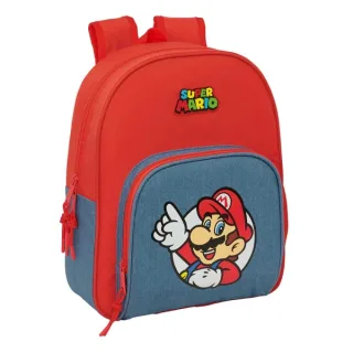 Safta Super Mario Mochila Infantil - Portabotellas - Bolsillo Frontal - Asa de Mano - Adaptable a Carro - Hombreras Acolchadas - 28x34x10cm - Color Rojo y Azul