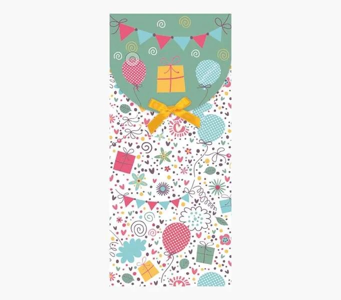 Pictura Tarjeta Money Cards - Tarjeta de Regalo Tipo Sobre Vertical - Tematica Globos - 9.6x21.3cm - Embolsada Individualmente en Celofan - Incluido Sobre Blanco - Papel con Certificacion FSC